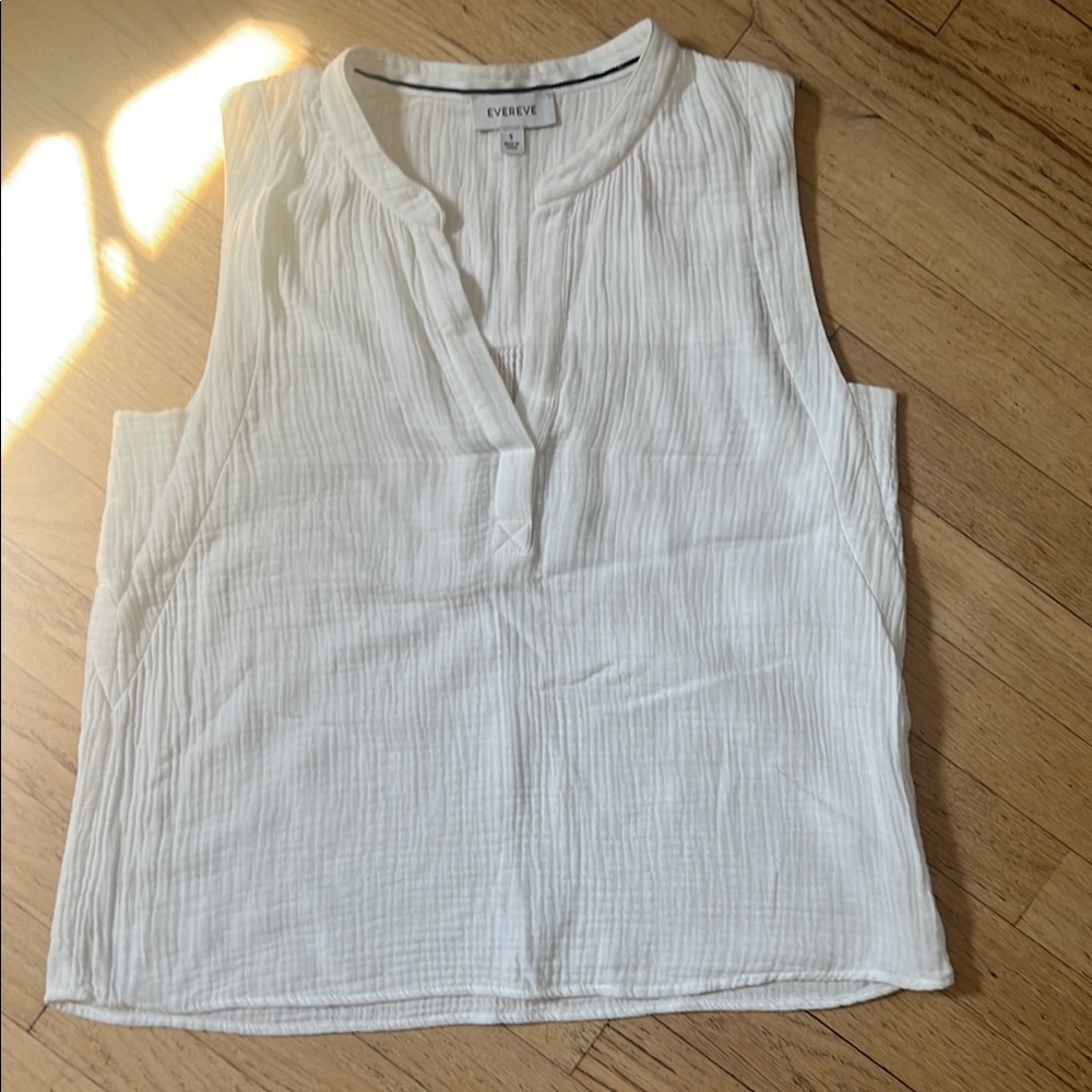 Evereve White Sleeveless Ribbed Tunic with Mandarin Collar
